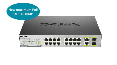 D-Link DES-1018MP 18-Port Gigabit PoE Switch with 2 Gigabit Uplink Ports