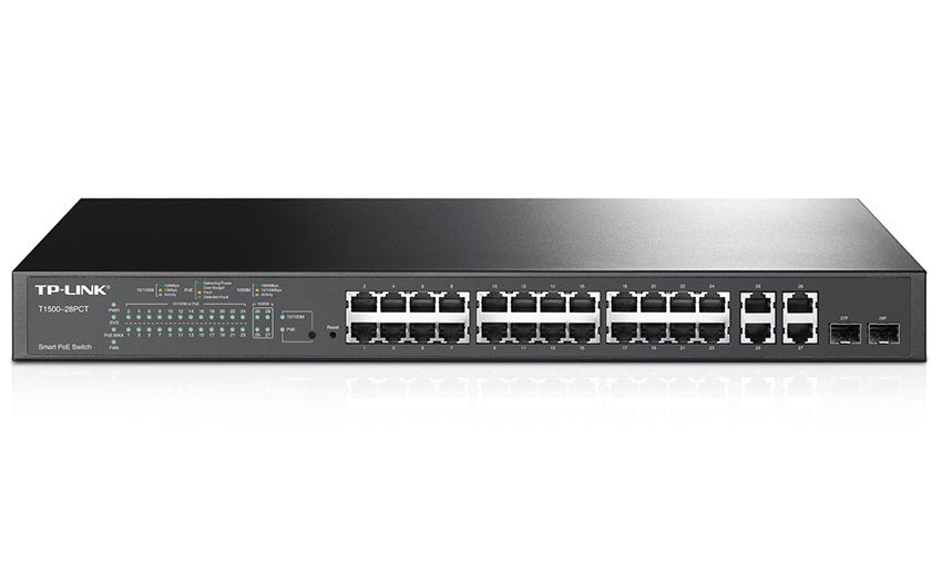 TP-Link T1500-28PCT 24-Port Gigabit PoE+ Smart Switch with 4 RJ45 Ports & 2 Combo SFP Slots