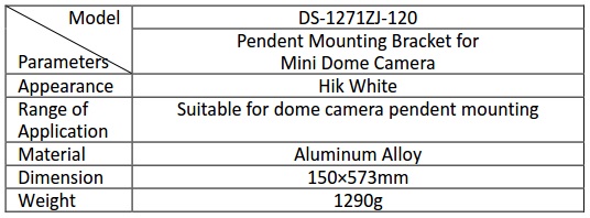  Hikvision DS-1271ZJ-120 Pendant Mount Bracket