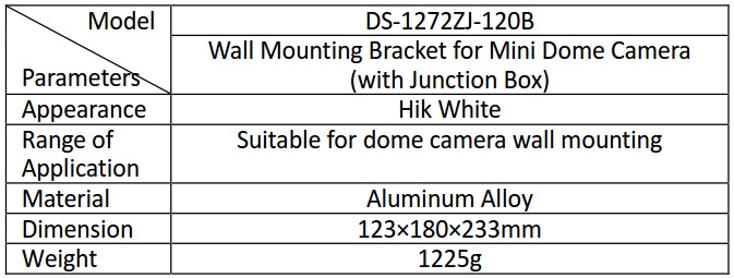 Hikvision DS-1272ZJ-120B Wall Mount Bracket with Junction Box