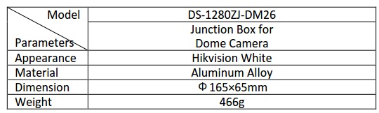 DS-1280ZJ-DM26 table 