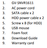 GV-SNVR1611 packing list text