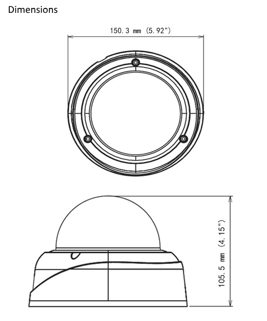 Geovision GV-VD3700 3MP Vandal Proof IP Dome Camera Dimensions