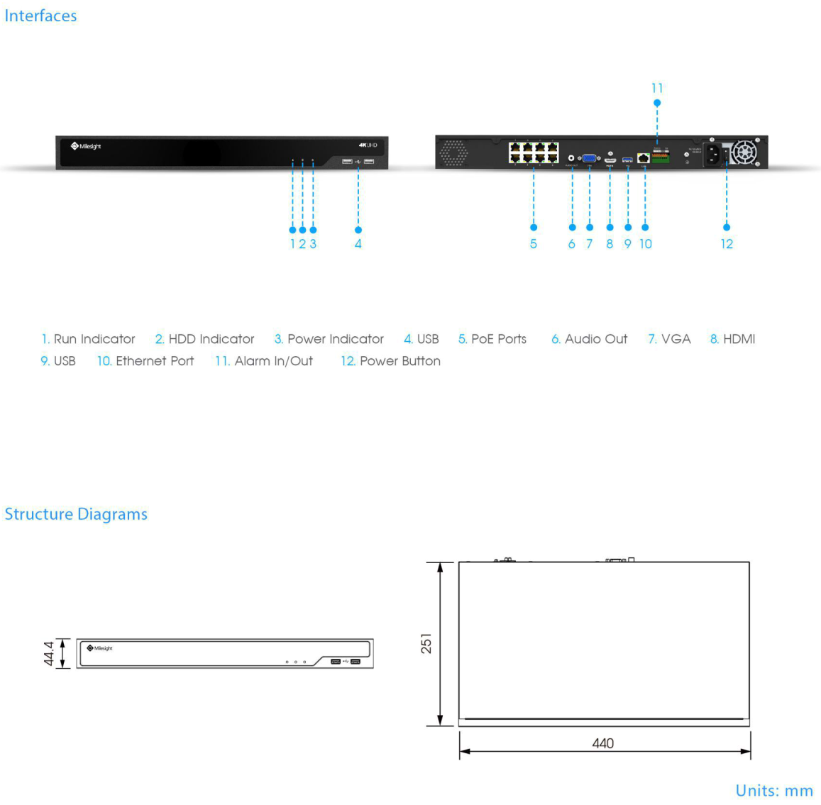 Milesight MS-N5016-UPT NVR Dimensions