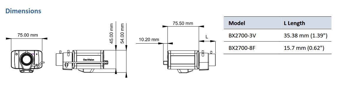 Geovision GV-BX2700 Dimensions