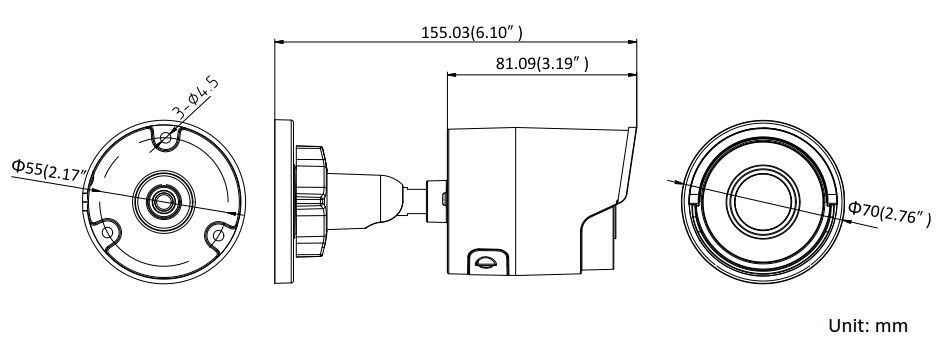 Dimensions for DS-2CD20X5FWD-I Mini Bullet from Hikvision