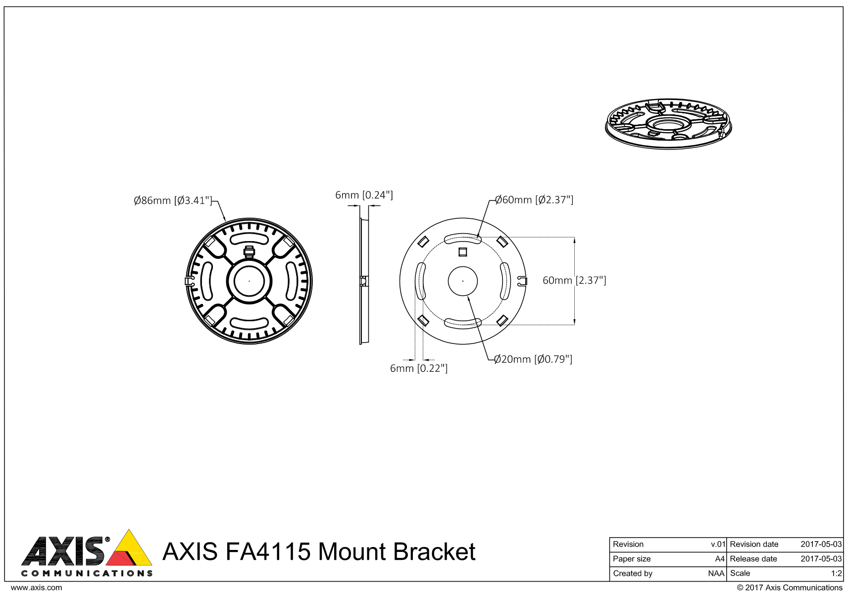 AXIS FA4115 Bracket Dimensions