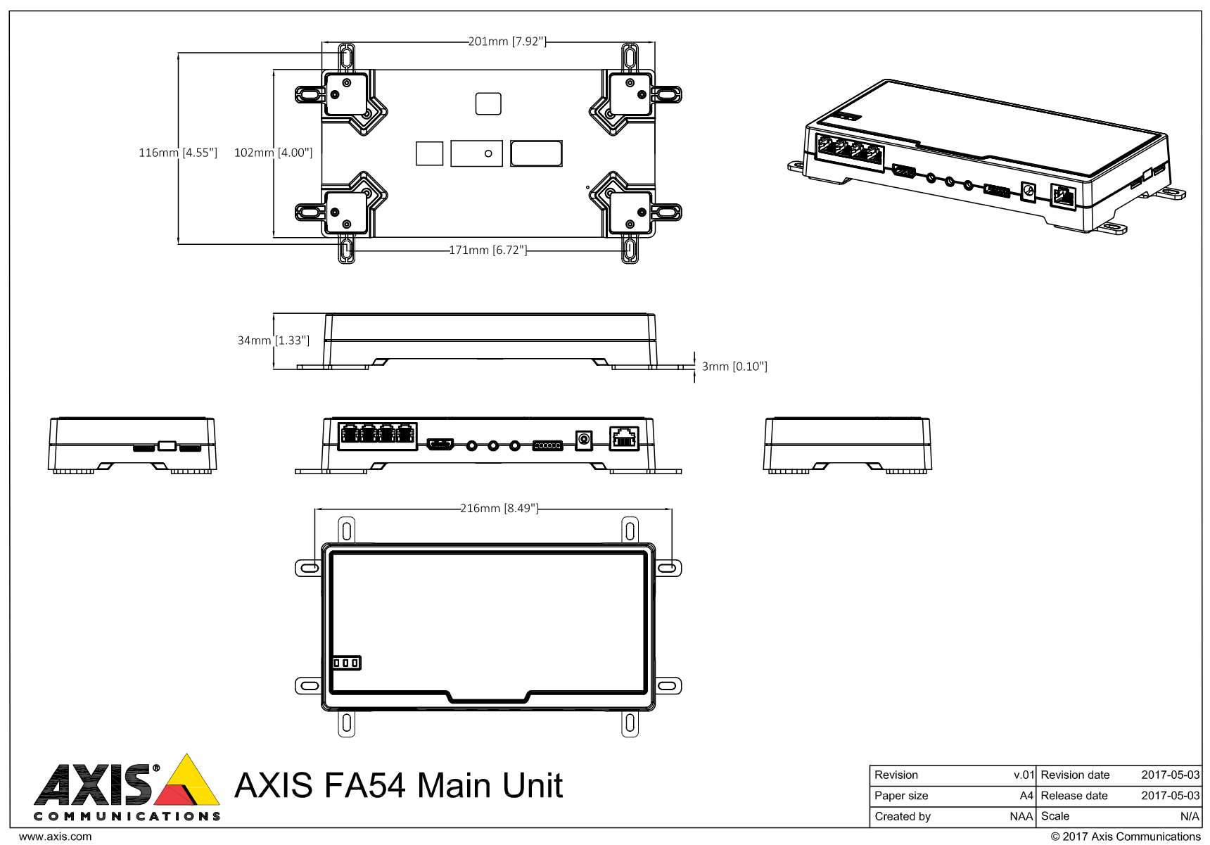 Axis FA54 Dimensions