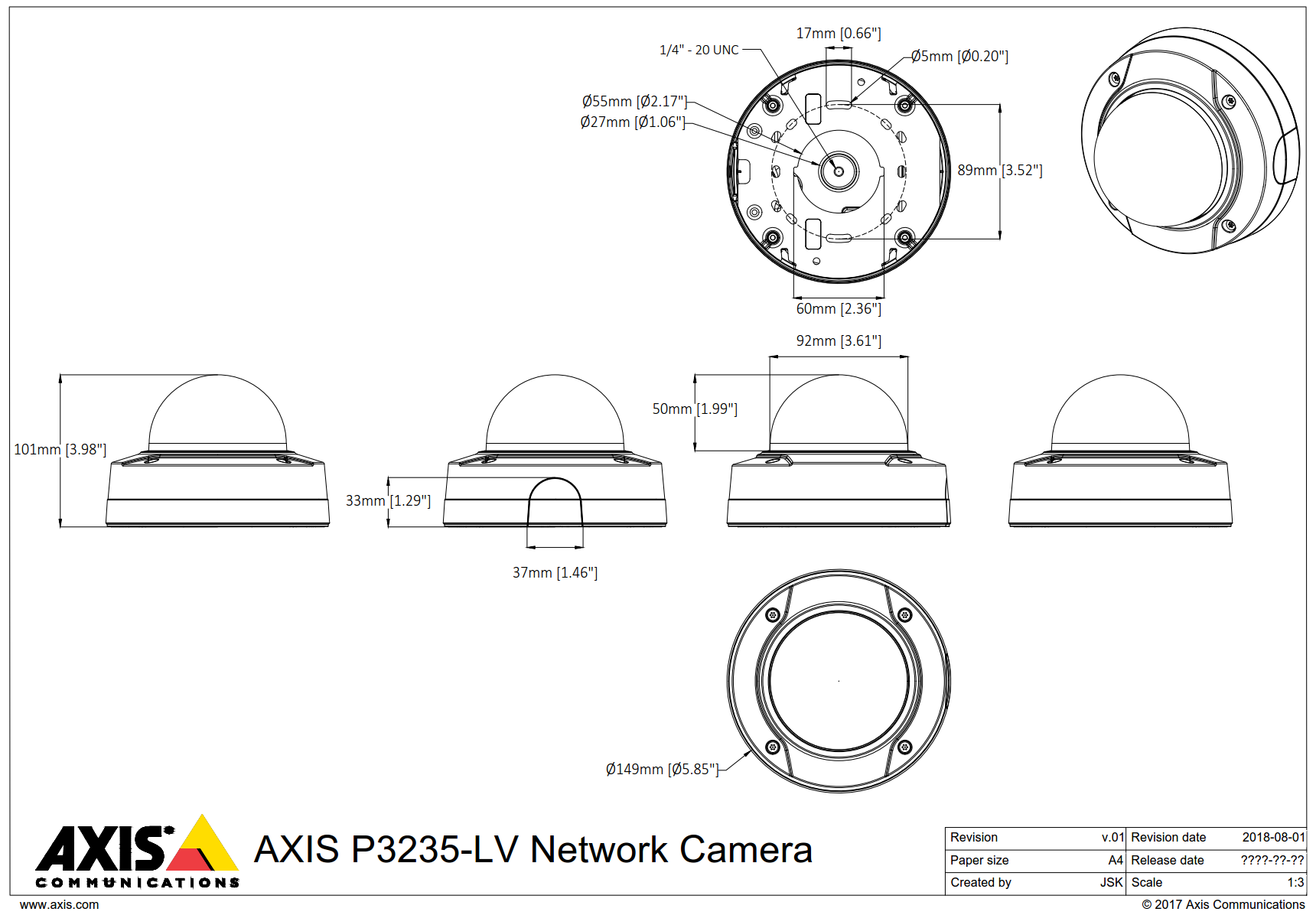 Axis P3235-LV Dimensions